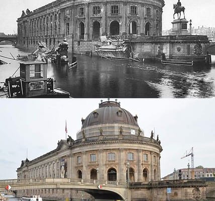 Damals und heute: Eine Kombination aus beeindruckenden historischen Fotografien aus Berlin während des Zweiten Weltkriegs und heute
