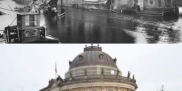 Damals und heute: Eine Kombination aus beeindruckenden historischen Fotografien aus Berlin während des Zweiten Weltkriegs und heute