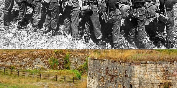 Damals und heute: Zitadelle von Belford, Frankreich, Ort der Scheinhinrichtung von Georges Blind